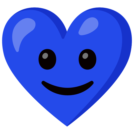 Slightly smiling face and Blue heart