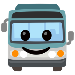 slightly smiling face and bus