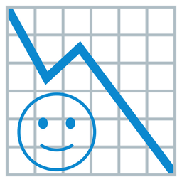 slightly smiling face and chart decreasing