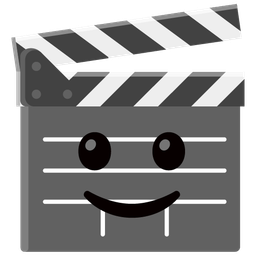 slightly smiling face and clapper board