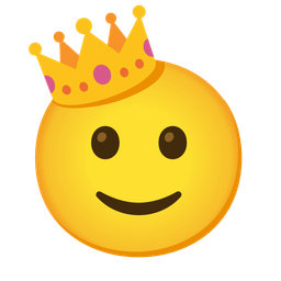 slightly smiling face and crown