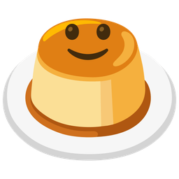 slightly smiling face and custard