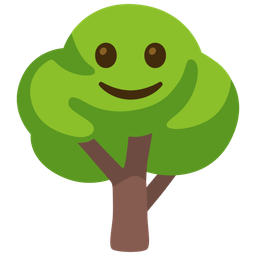 slightly smiling face and deciduous tree