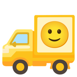 slightly smiling face and delivery truck