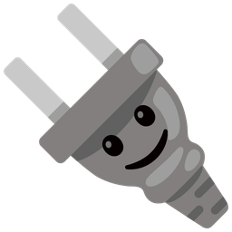 slightly smiling face and electric plug