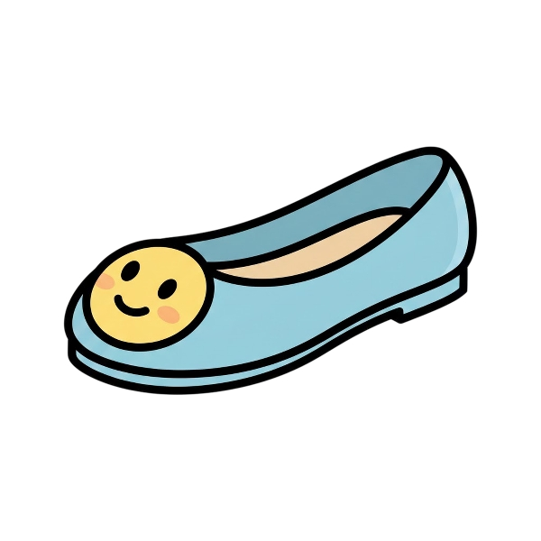 Slightly smiling face and Flat shoe