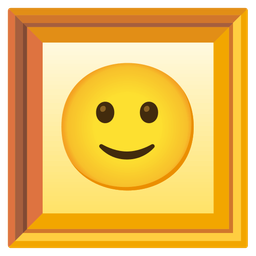 slightly smiling face and framed picture