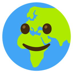 slightly smiling face and globe showing Europe-Africa
