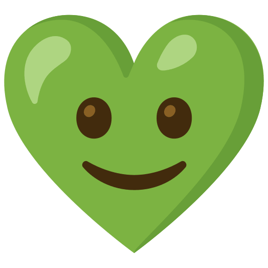 Slightly smiling face and Green heart