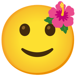 slightly smiling face and hibiscus
