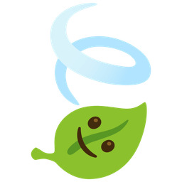 slightly smiling face and leaf fluttering in wind