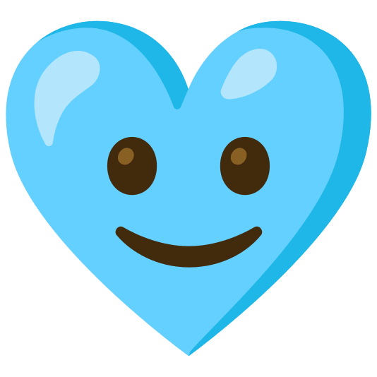Slightly smiling face and Light blue heart