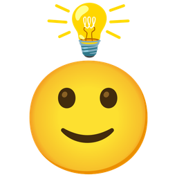 slightly smiling face and light bulb