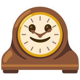 slightly smiling face and mantelpiece clock