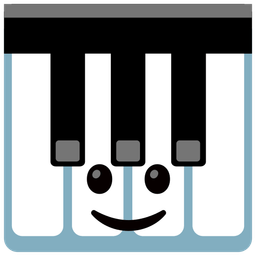 slightly smiling face and musical keyboard