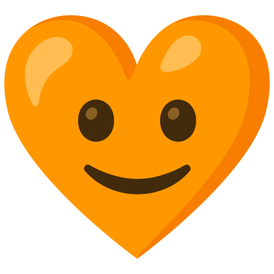 Slightly smiling face and Orange heart