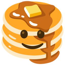 slightly smiling face and pancakes