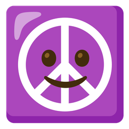 slightly smiling face and peace symbol
