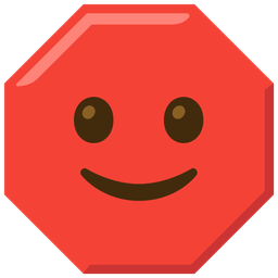 slightly smiling face and stop sign