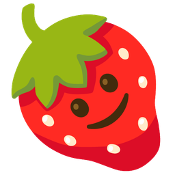 slightly smiling face and strawberry