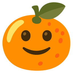 slightly smiling face and tangerine