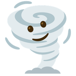 slightly smiling face and tornado