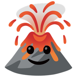 slightly smiling face and volcano