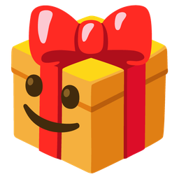 slightly smiling face and wrapped gift