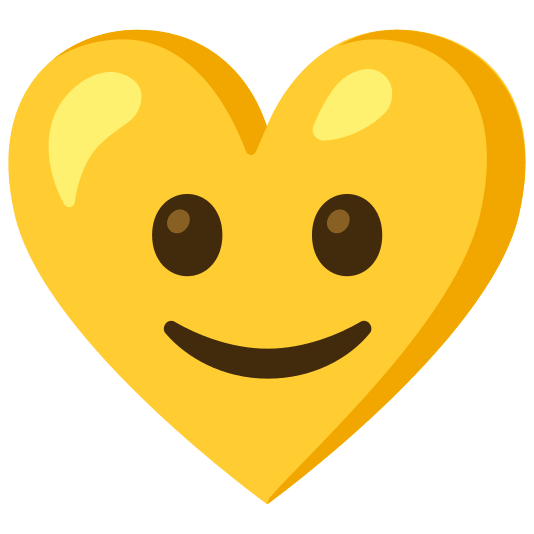 Slightly smiling face and Yellow heart