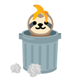 sloth and wastebasket
