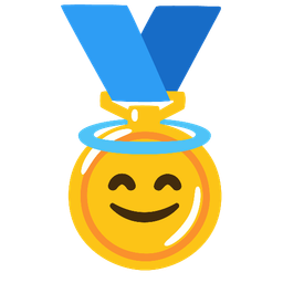 smiling face with halo and 1st place medal
