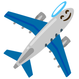 smiling face with halo and airplane