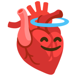 smiling face with halo and anatomical heart