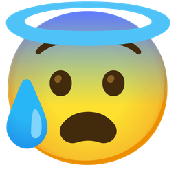 smiling face with halo and anxious face with sweat