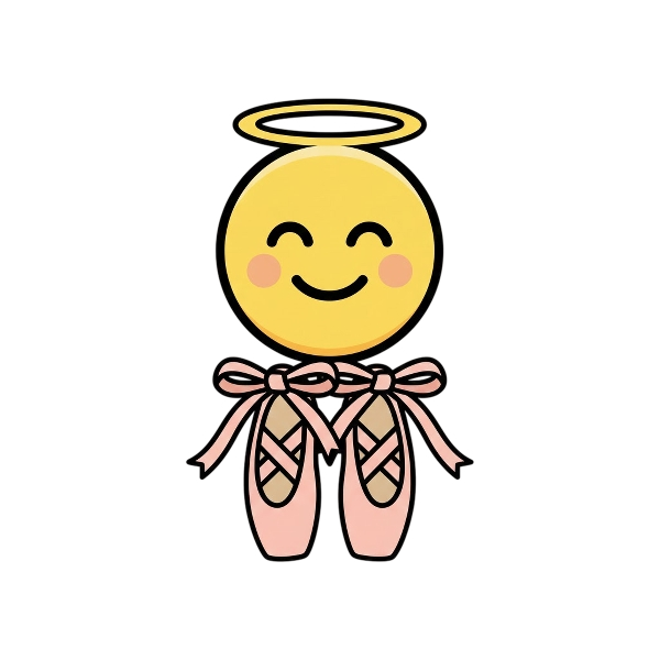 Smiling face with halo and Ballet shoes