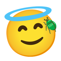 smiling face with halo and beetle