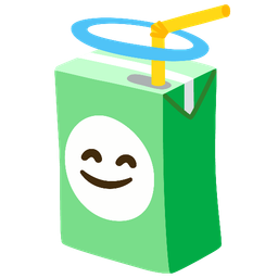 smiling face with halo and beverage box