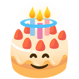 smiling face with halo and birthday cake