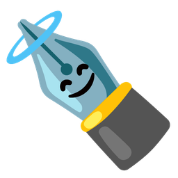 smiling face with halo and black nib