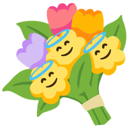 smiling face with halo and bouquet