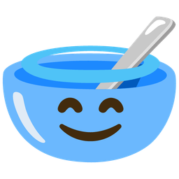smiling face with halo and bowl with spoon