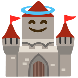 smiling face with halo and castle
