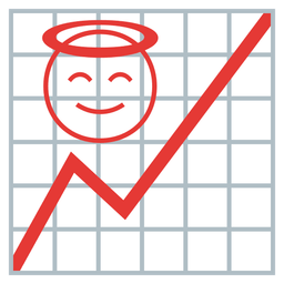 smiling face with halo and chart increasing