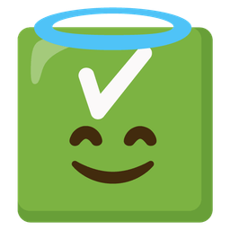 smiling face with halo and check mark button