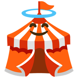 smiling face with halo and circus tent