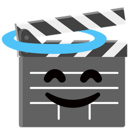 smiling face with halo and clapper board