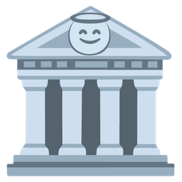 smiling face with halo and classical building