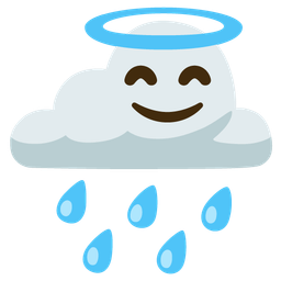 smiling face with halo and cloud with rain