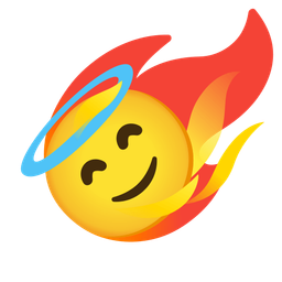 smiling face with halo and comet