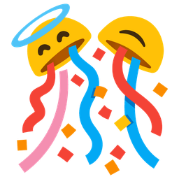 smiling face with halo and confetti ball